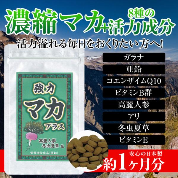マカ 亜鉛 高麗人参サプリ - 強力マカプラス 1袋 30日分 ガラナ 冬虫夏草-宝力本舗