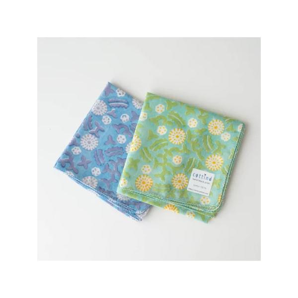 cottind  大判ハンカチ タンポポとクローバー（2カラー） はんかち コッティンド ブロックプリント インド綿