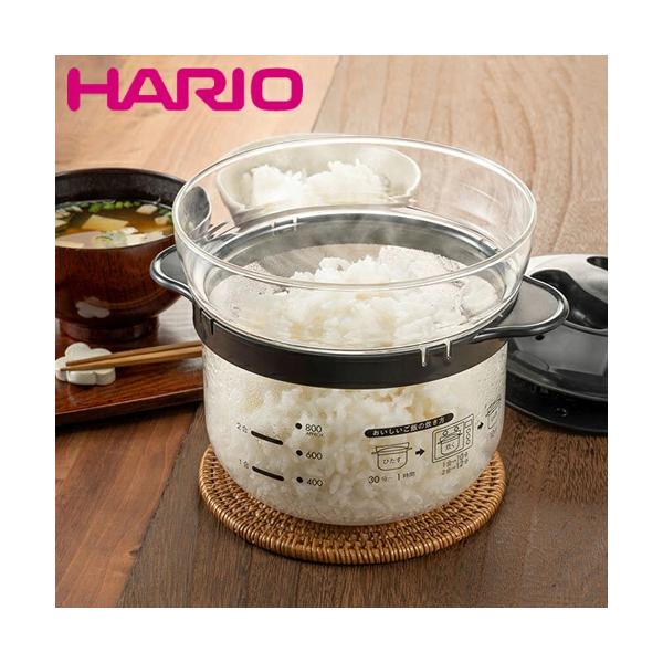 ハリオ ガラスのレンジご飯釜 1〜2合 XRCN-2-B  hario 炊飯 1人用 キッチン用品 米 1人暮らし 電子レンジで炊飯