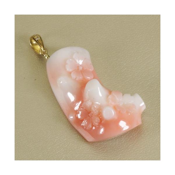 宝石珊瑚のSANSUI ペンダント 桜 花 桃 珊瑚 スカッチ K18YG 無染色