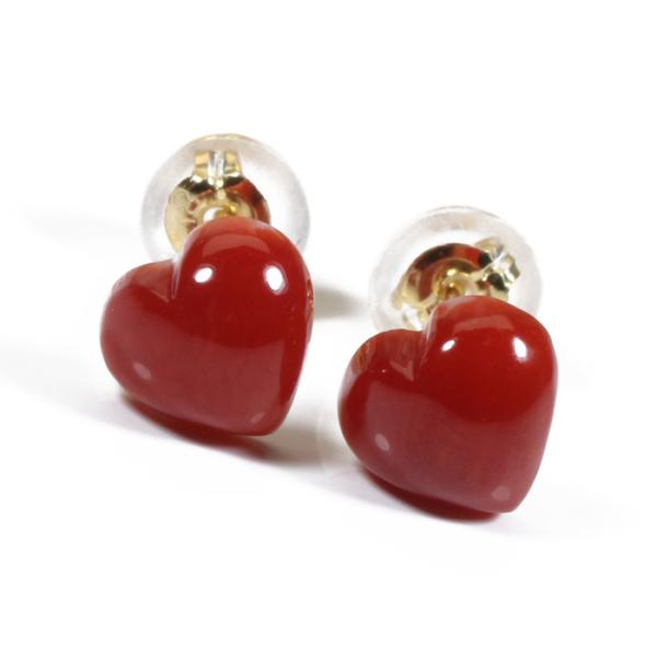 宝石珊瑚のSANSUI 血赤珊瑚 サンゴ ハート ピアス K18YG イエロー
