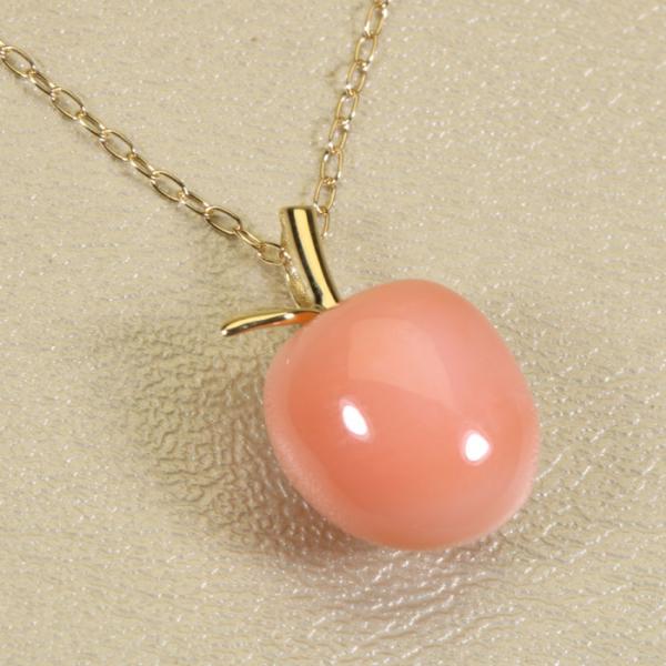 宝石珊瑚のSANSUI ガーネ 珊瑚 ピンク リンゴ ペンダント ネックレス