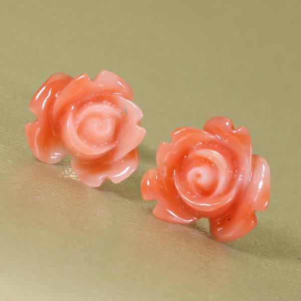 宝石珊瑚のSANSUI 深海珊瑚 ピンク ピアス 薔薇 K18YG 18金 イエロー