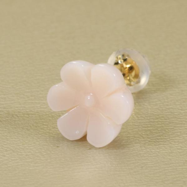 宝石珊瑚のSANSUI ミッド珊瑚 ピンク ピアス 片側 花 K18 イエロー 