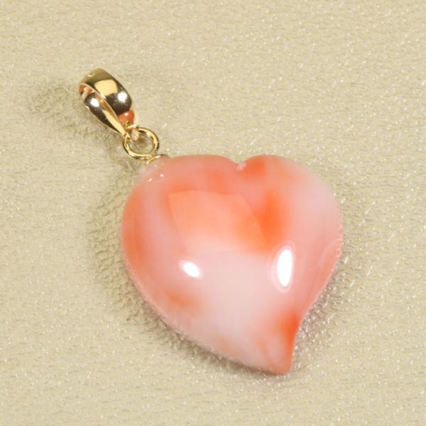 宝石珊瑚のSANSUI 深海珊瑚 ピンク ペンダント ハート K18YG 無染色