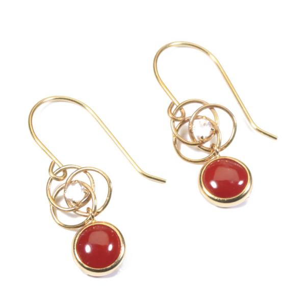 宝石珊瑚のSANSUI 血赤珊瑚 ピアス フック ブラ K18 18金 イエロー