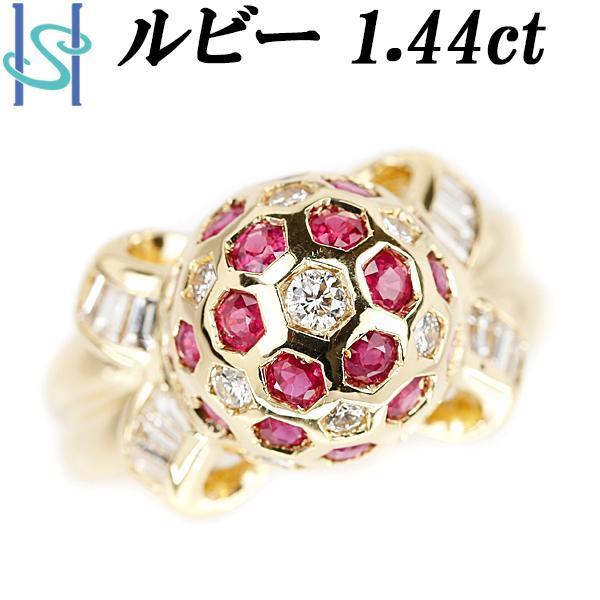 ルビー 1.44ct ダイヤモンド K18YG テーパーカット ファンシーカット 