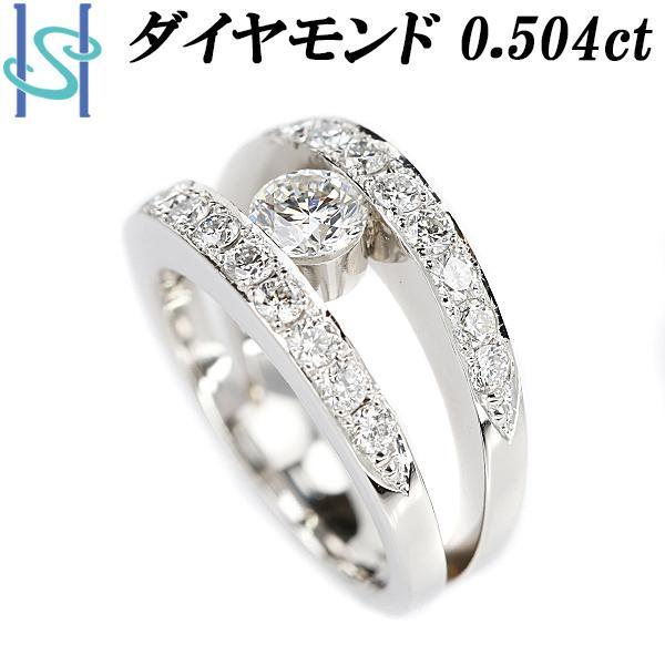 ダイヤモンド リング 0.504ct Pt900 透かし 太め 送料無料 美品 中古