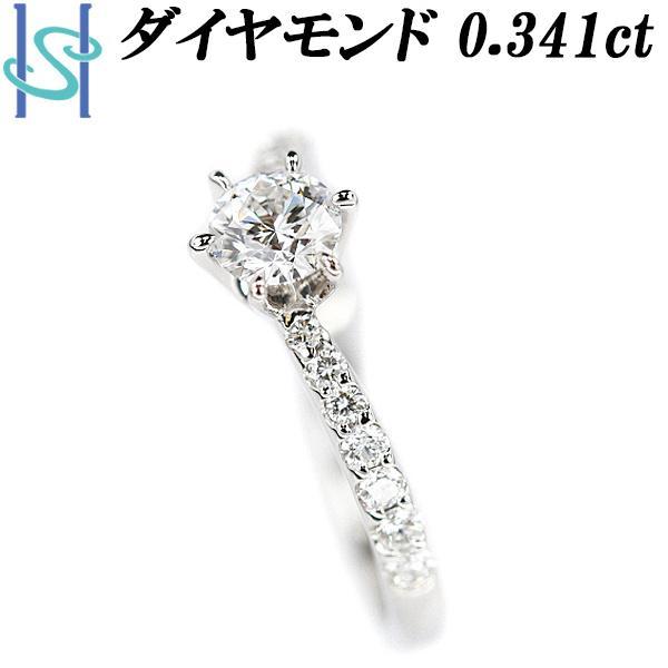 ダイヤモンド リング 0.341ct Pt900 V字 カーブ 送料無料 美品 中古 