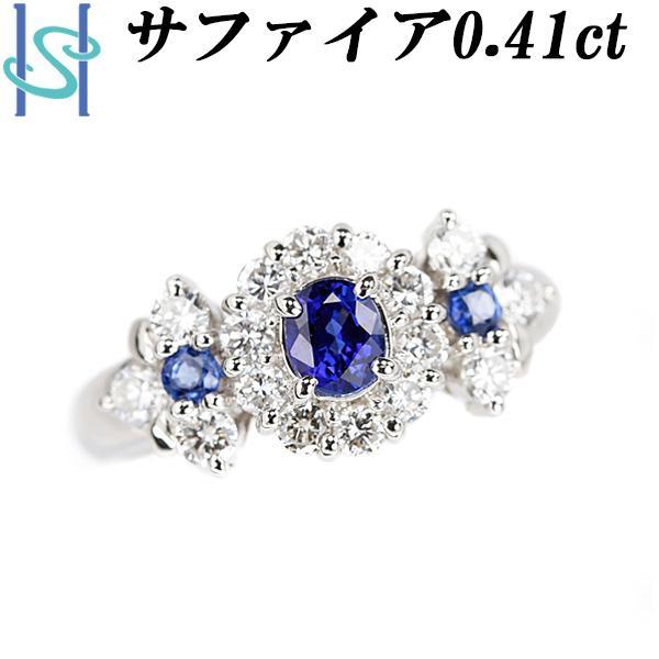 ブルーサファイア 0.41ct ダイヤモンド Pt900 フラワー 植物 