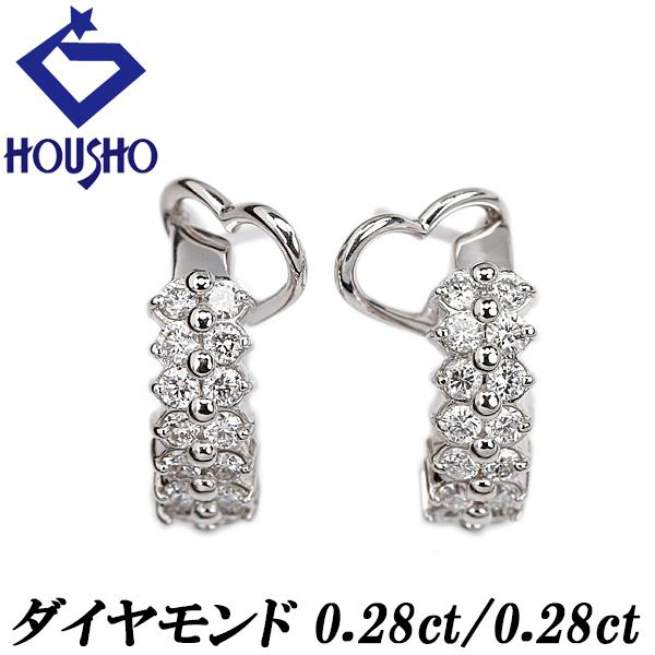 ダイヤモンド フープ ピアス 0.56ct K18WG パヴェ ハート 中古 美品 