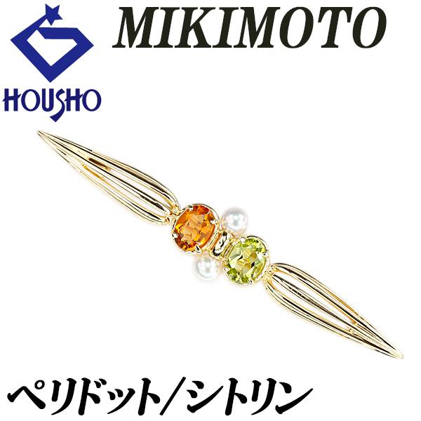MIKIMOTO（ミキモト） ペリドット ブローチ シトリン アコヤ真珠 K18