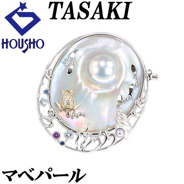 タサキ 田崎真珠 マベパール ブローチ ダイヤモンド K18WG YG TASAKI