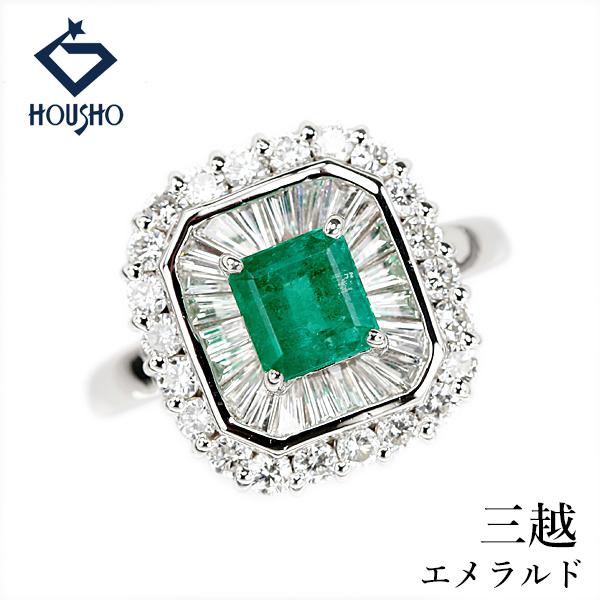 ダイヤモンド0.417ctのpt900リングMITSUKOSHIブランド 三越 エメラルド リング ダイヤモンド Pt900 MITSUKOSHI 四角 スクエア