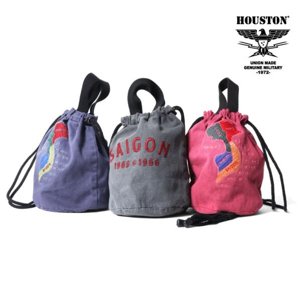 HOUSTON / ヒューストン 6879 EMB PIGMENT EFFECT BAG (MAP) / 刺繍ピグメントエフェクトバッグ -全3色-