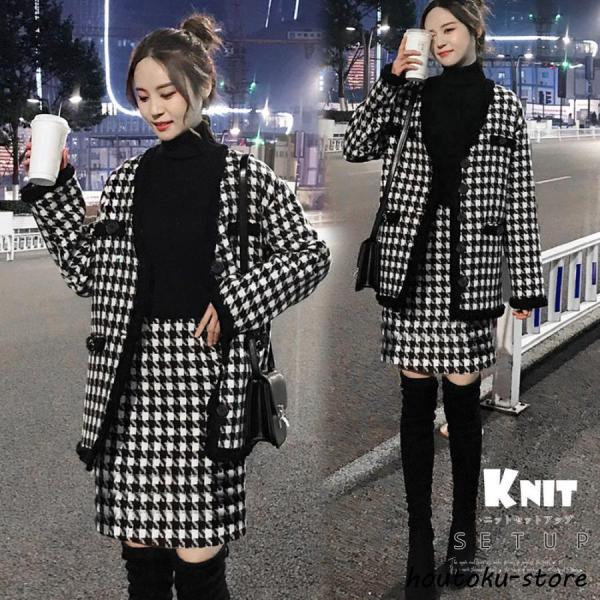 千鳥柄 ニットセットアップ レディース : 豊徳 - 通販 - Yahoo