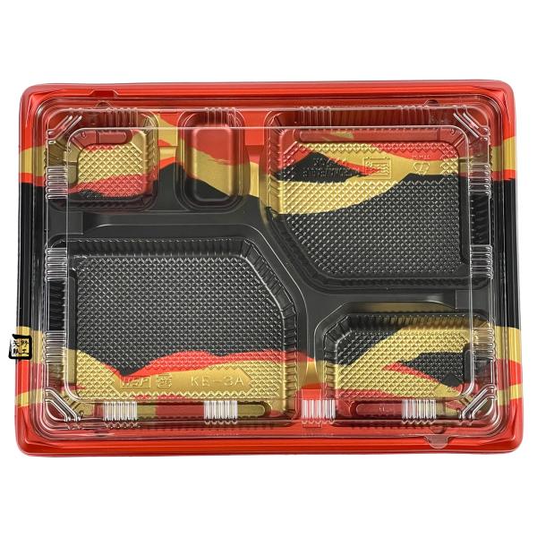 北原産業 弁当容器 KE-3A 赤帯B 264×197×37(フタ9)mm 内嵌合 本体蓋