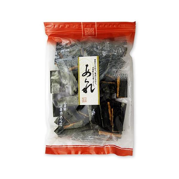焼き海苔を贅沢に使い、あられの香ばしさと海苔のおいしさとがお口の中に広がります。焼き海苔は日本国内、有明海産を使用しています。のり巻ファンは是非どうぞ。［分類］あられ・おかき・せんべい・かきもち