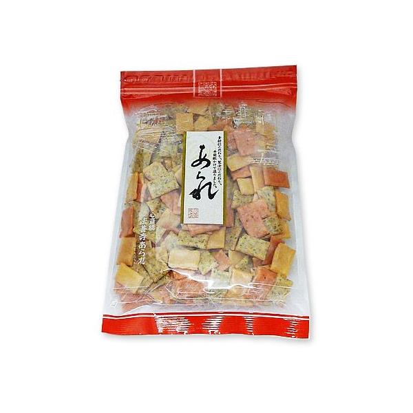 えび、青のり、白もちの三色の生地を使い、薄口醤油で上品な味に仕上げました。［分類］あられ・おかき・せんべい・かきもち