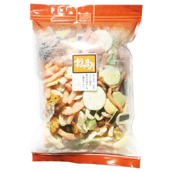 ほまれ、なると、豆菓子、えびせんべい、のり巻など多数の高級な人気のある商品を一袋にミックスしました。一袋で色んな味が楽しめ、お買い得商品です。「味くらべ」に比べてフライ商品の割合が多いです。