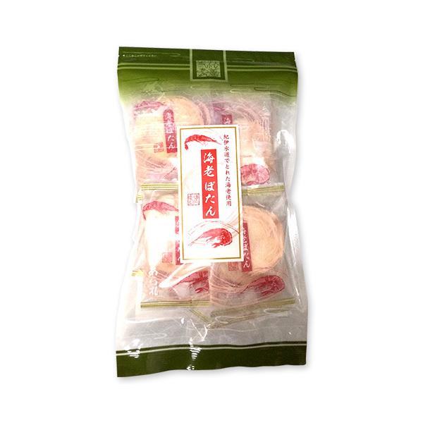 ぼたんの花のような大きなえびせんべいです。和歌山県箕島漁港で水揚げされた海老をたっぷり使用しています。湿気予防、小分けしやすい個袋入りで、個袋には商品が2枚ずつ入っております。［分類］あられ・おかき・せんべい・かきもち