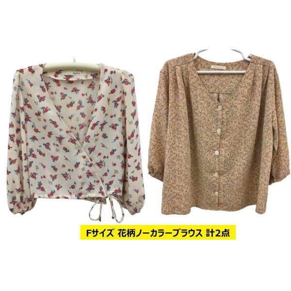 Fサイズ 花柄ノーカラーブラウス 計2点セット リリーブラウン / エヘカソポ 2506WH005