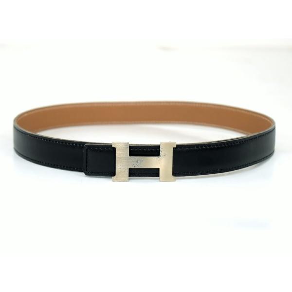 エルメス HERMES レザーベルト ミニ・コンスタンス ブラック/ブラウン 70 リバーシブル シルバー金具 Hバックル → 2508LA012