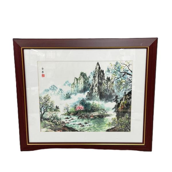 土井白亭作 水墨山水画 真作 48cm×41cm