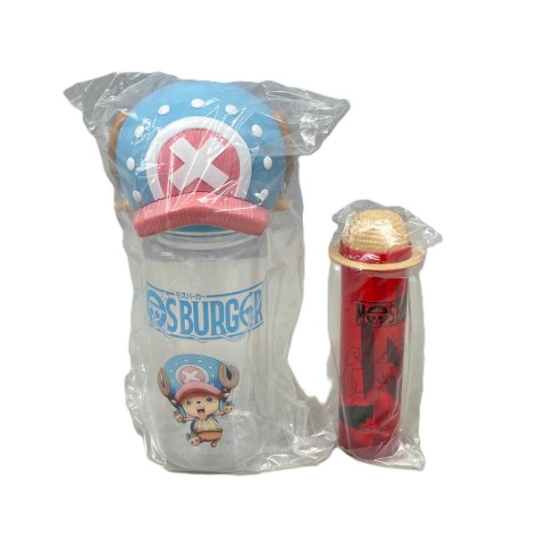 グッズまとめて計2点セット モスバーガー ONE PIECE コラボ チョッパーの帽子付きボトル  ゴムゴムの手スナックトング