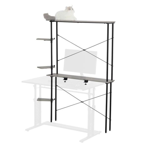 BIBILAB(ビビラボ) キャットタワー 猫タワーラック LCR-1000-GY デスクが猫家具になる 据え置き 150cm 肉球が見えるクリア棚板 -メーカー直送-