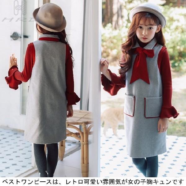ベストワンピース 蝶結び ダッフル 女の子 秋冬 ワンピース ガールズ シンプル カジュアル お洒落 可愛い 無地 お洒落 Supersport Tn
