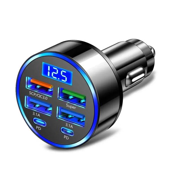 250W QC3.0 シガー ライター ソケット 12V 車の充電器 プラグ充電器 LCDディスプレイ付き