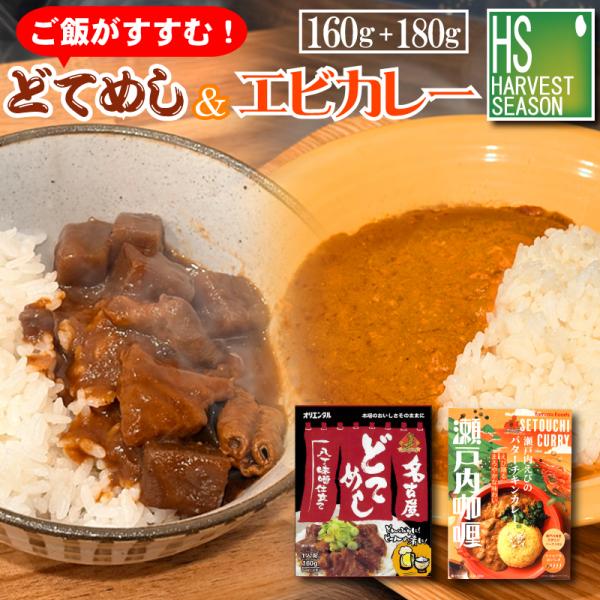 【レトルト2種セット】名古屋どてめし1人前（160g）と瀬戸内エビカレー1人前（180g）各1箱 [他商品と同梱可]