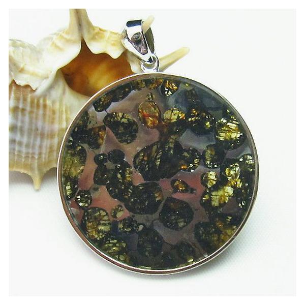 パワーストーン 天然石 パラサイト隕石 かんらん石 ペンダント t453