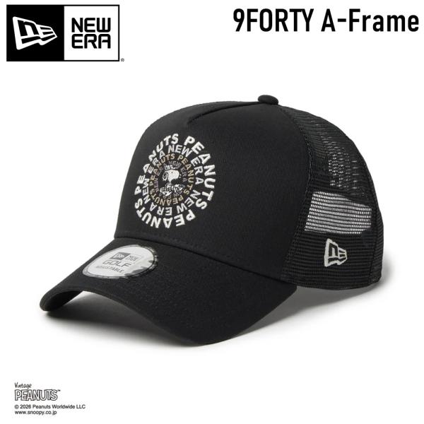 2026SS NEW ERA GOLF 9FORTY A-Frame トラッカー Vintage PEANUTS ピーナッツ GOLF Circle ロゴ ブラック | ゴルフ スヌーピー 正規品 正規取扱店 再入荷なし