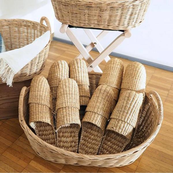 松野屋 ラタン取手付楕円バスケットロータイプ L かご カゴ 籐 脱衣