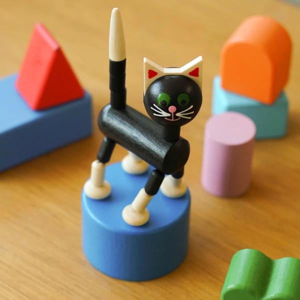 プッシュトイ DETOA WOODEN PUSH UP TOY BLACK CAT デトア ブラックキャット 木製 おもちゃ 玩具 こども 子ども ネコ 猫 置物 人形 オブジェ インテリア