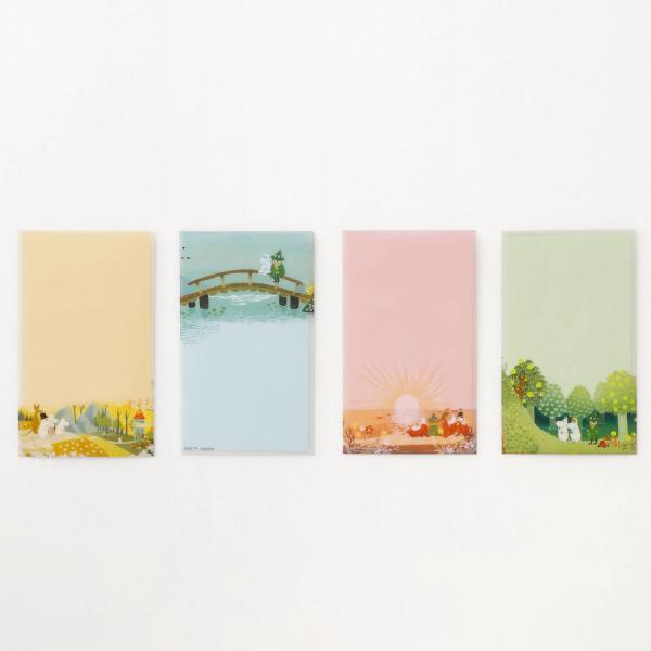 透け感のあるトレーシングペーパーを使ったムーミンのポチ袋です。物語を感じる水彩アートが上品な雰囲気。付属の中紙を使用することで、封筒の中身を隠すことができます。お年玉やお礼を入れたり、手紙を入れてミニ封筒として使うのもおすすめです。３セット...