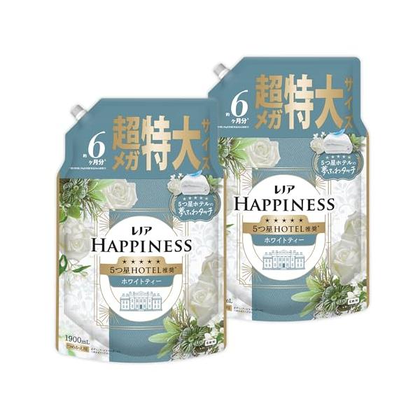 レノア Lenor まとめ買い大容量 ハピネス 夢ふわタッチ 柔軟剤 ホワイトティー 詰め替え 1,900mL×2袋