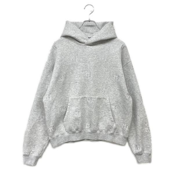 【美品】アレキサンダーワン クロップドパーカー ロゴ グレー フード付き S アレキサンダーワン パーカー ロゴフーディ メンズ SIZE S ALEXANDER