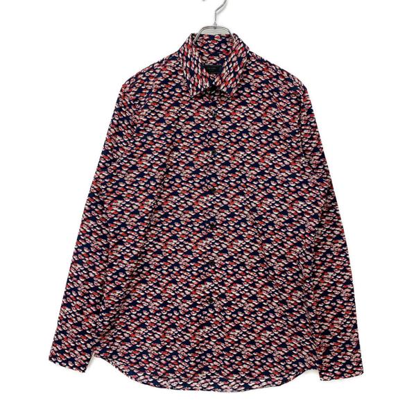 プラダ 長袖シャツ ネイビー リップ総柄 UCM608 15SS メンズ SIZE 40