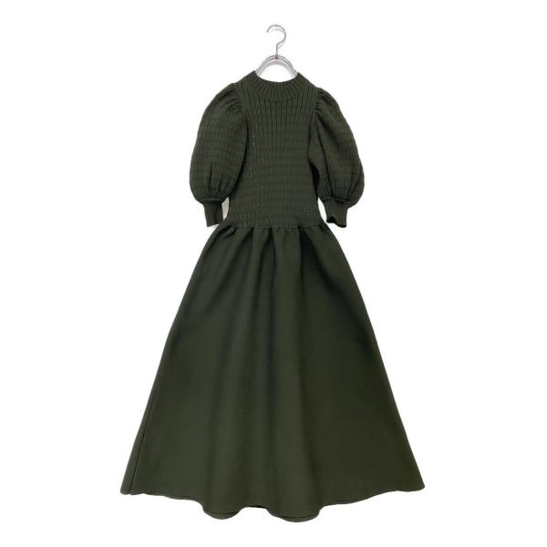 美品 SEVENTEN セブンテンバイミホカワヒト ボリュームスリーブニット S 美品 セブンテン ボリュームスリーブニットワンピース 半袖 グリーン