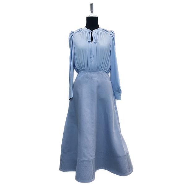 美品セルフォード　ロングワンピース　ライトブルー　CELFORD 36 hugall_801013085
