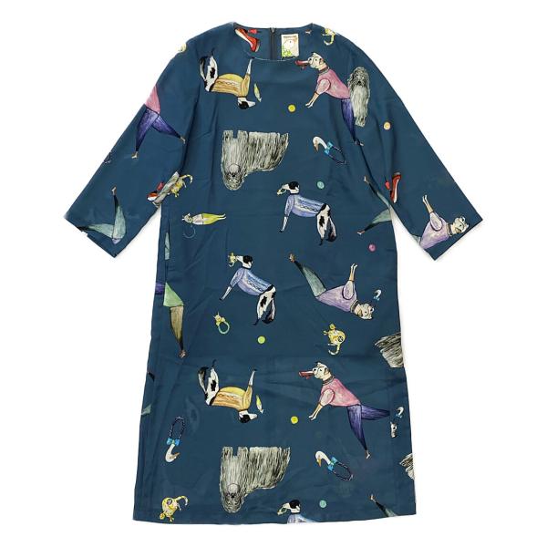 マンナイン mannine 鶏プリント 長袖ひざ丈ワンピース M マンナイン mannine 鶏プリント 長袖ひざ丈ワンピース M