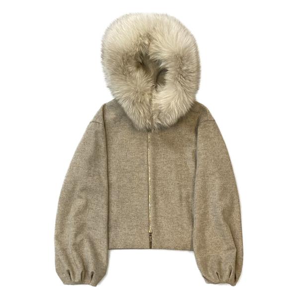 美品 フォクシー カシミヤ ショートコート ニット ケーブル 40