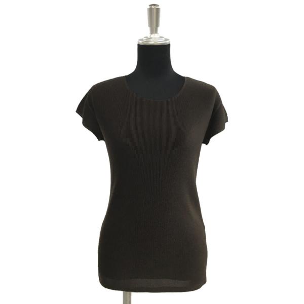 PLEATS PLEASE ダークグブラウンプリーツ 半袖シャツ プリーツプリーズ プリーツ半袖カットソー 無地 ブラウン PP03FK303