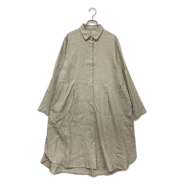 美品 コットンハウスアヤ 長袖ワンピース 麻混 レディース SIZE M