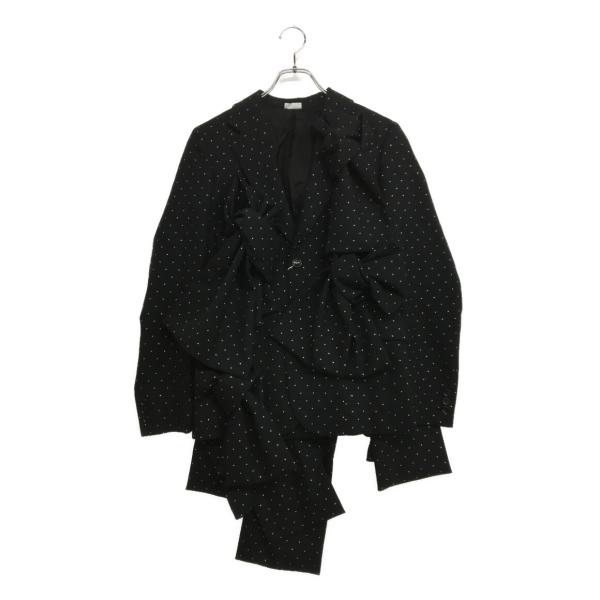 新品25SSコムデギャルソンオムプリュス ポリエステル製品染加工ジャケット黒S 美品 コムデギャルソンオムプリュス ラメファブリックリボンジャケット
