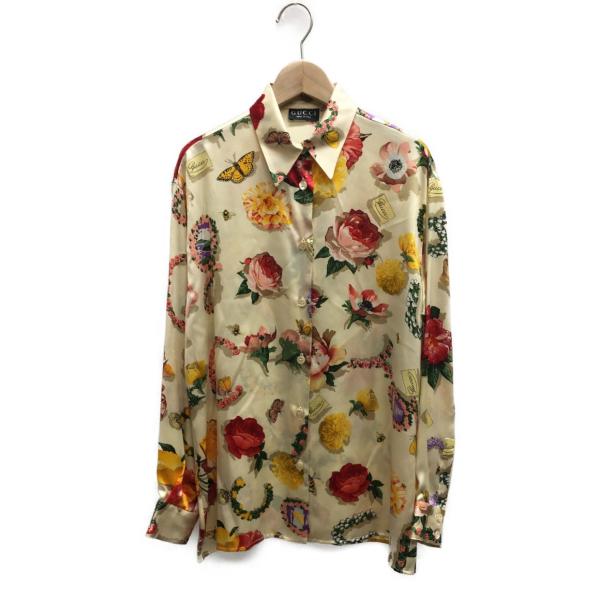 グッチ シルク長袖シャツ 花柄×虫柄 GUCCI レディース 中古