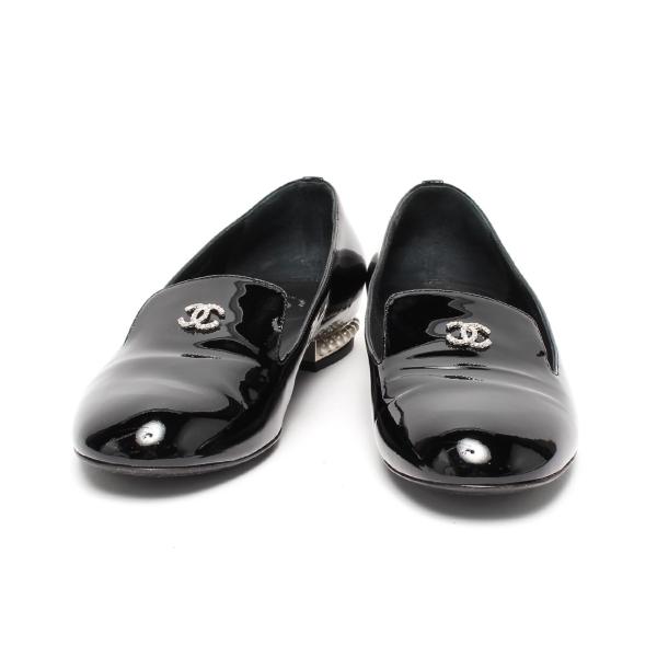 美品 シャネル ココマーク パール エナメル モカシン パテント